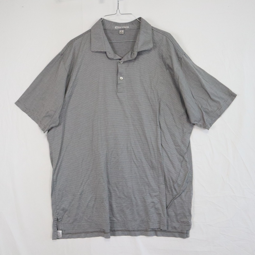 Peter Millar Polo Shirt Mens XL Golf Casual Cotton Gray Striped Short Sleeve